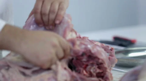 Man cutting turkey meat Stock Footage 30646776