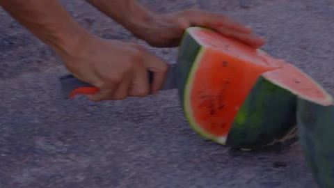 Man cutting Watermelon Video stock 102513246