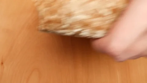 Man cutting white bread. Stock Footage 71914061