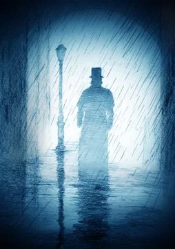 Man in the cylinder at dusk Stock Illustration
