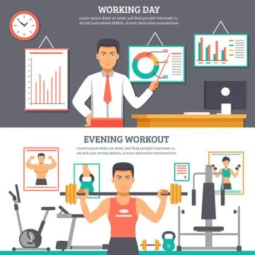 Man Daily Routine Banner Set イラスト素材