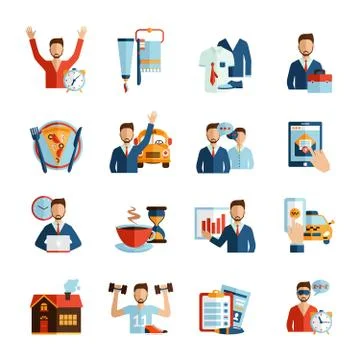 Man Daily Routine Icons Stock Illustration