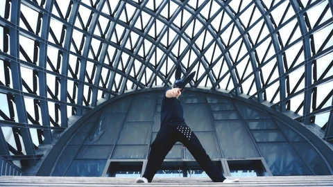 Man dance in mask in city Stock Footage 98986397