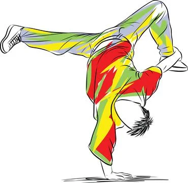 Man dancer do hip hop breakdance hand stand vector illustration Illustrazione stock
