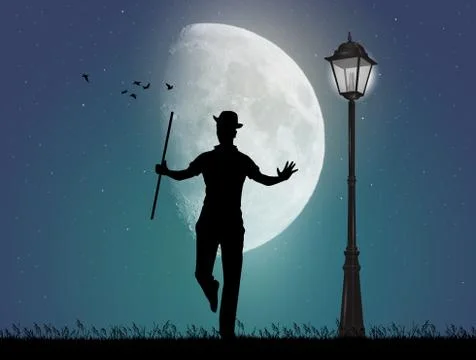 Man dances tip tap in the moonlight Stock Illustration
