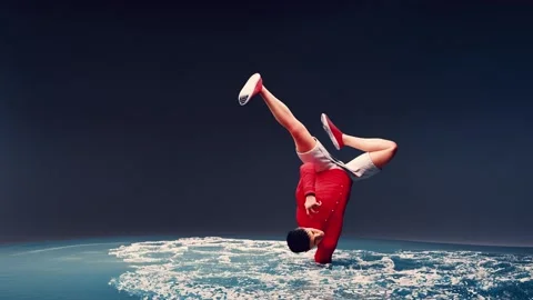 Man dancing breakdance in water. 3d man dancing in sea water Stock Footage 308585227