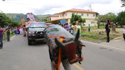 Man dancing like a bull during the parade in daytime Stock Footage 46221932