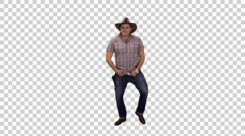 Man dancing in cowboy hat, Full HD footage with alpha channel Stock Footage