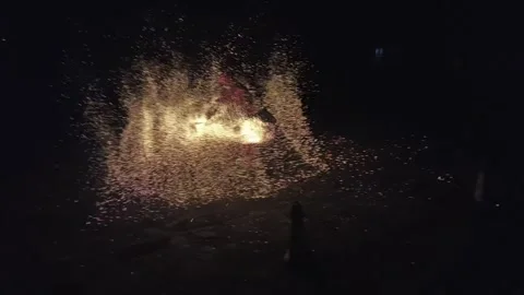 Man Dancing With Iron Fire Works Stock Footage 292280160