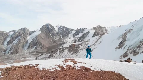 Man dancing in the mountain summit aerial landscape Stock Footage 171224759