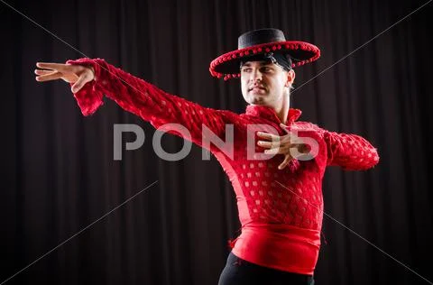 Man Dancing Spanish Dance In Red Clothing