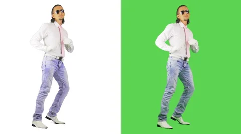 Man dancing super dance style "lever" or "robot". On a green, white  background Stock Footage 41587379