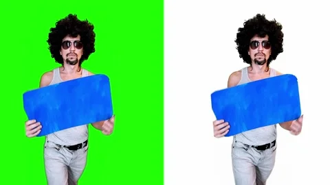 Man Dancing with Text Sign on Green Background Video stock 296211258