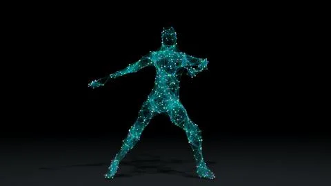 Man dancing in wireframe drawing with data Illustrazione stock