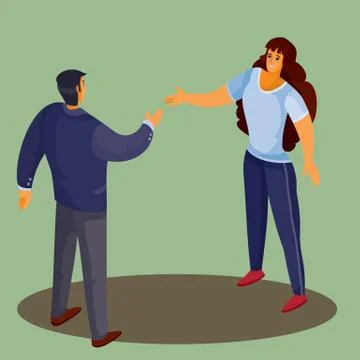 A man in a dark jacket stands with his back and holds out his hand to greet the Stock Illustration
