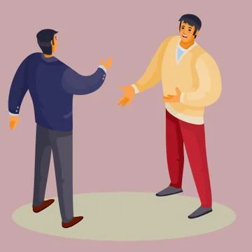 A man in a dark jacket stands with his back and holds out his hand to greet the Stock Illustration