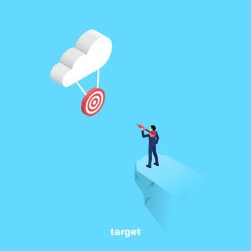 A man with a dart is going to make a sighting throw on the target hanging on  Illustrazione stock
