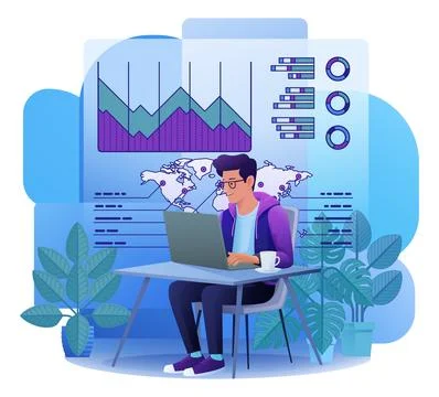 Man Data Analysis Laptop Business Illustration Stockillustratie