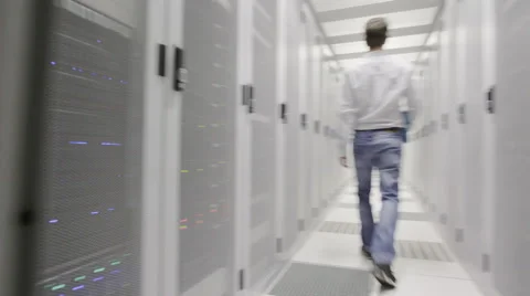 Man in data center Stock Footage