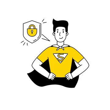 Man data protection illustration security. Flat cartoon simple style. Hero Stock Illustration