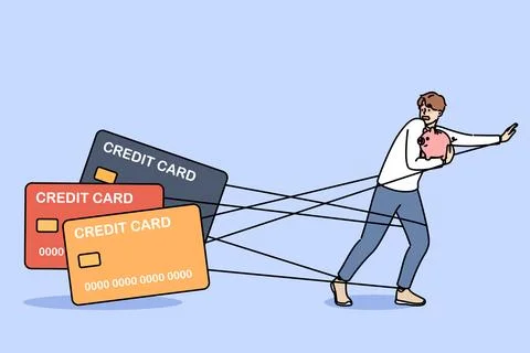 Man debtor has become hostage to loans and is running away from bank cards Stock Illustration