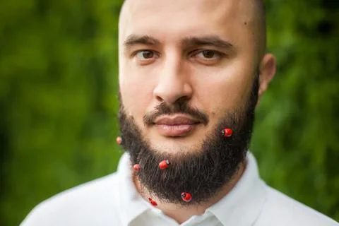 Man with decoration in beard Stock Photos