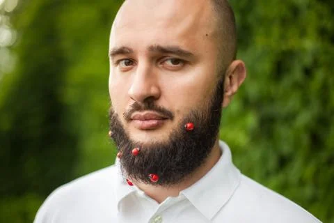 Man with decoration in beard Stock Photos