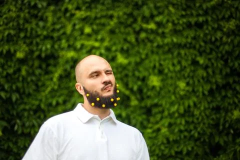 Man with decoration in beard Stock Photos