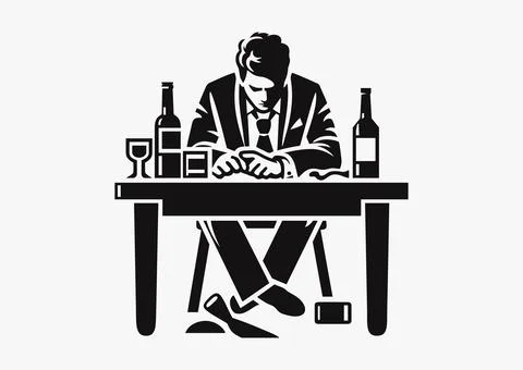A man on deep drinking binge Stock Illustration