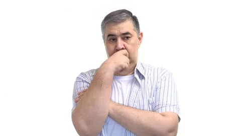 Man Deep in Thought - Decision Making Concept - Isolated on White Background Stock Photos