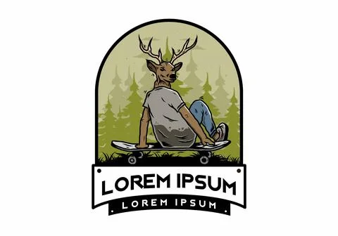 Man with deer head sitting on skateboard illustration Stock Illustration