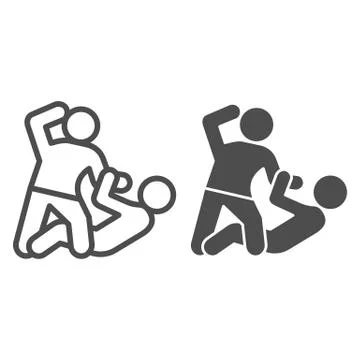 Man defending herself from bandit line and solid icon, self defense concept, boy Stock Illustration