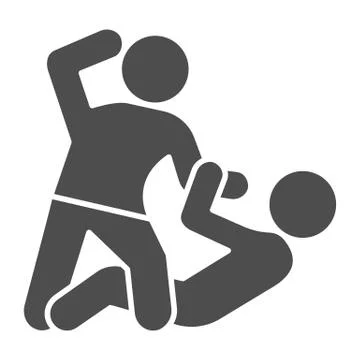 Man defending herself from bandit solid icon, self defense concept, boy beats Stock Illustration
