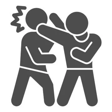 Man defending herself from bandit solid icon, self defense concept, boy beats Stock Illustration