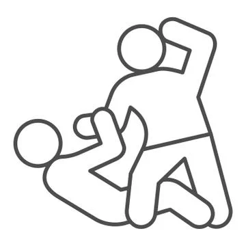 Man defending herself from bandit thin line icon, self defense concept, boy Stock Illustration