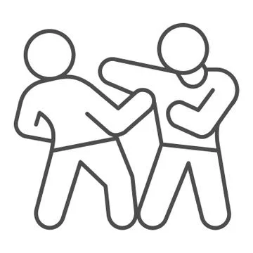 Man defending herself from bandit thin line icon, self defense concept, man Stock Illustration