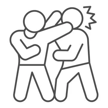 Man defending herself from bandit thin line icon, self defense concept, boy Stock Illustration