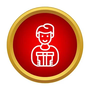 Man delivering gift package in red circle icon Stock Illustration