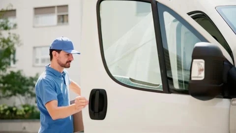 Man Delivering Package From Truck Stock Footage 313364072