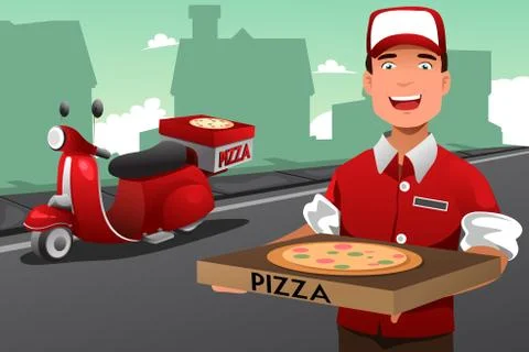 Man delivering pizza Stock Illustration