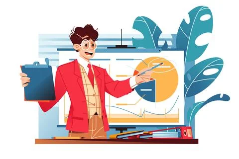 Man delivers dynamic presentation with confidence Stock Illustration