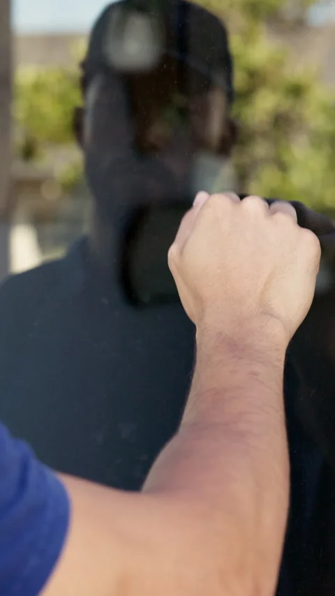 Man, delivery and knock with hand on window for courier service, alert or Stock Footage 335295363