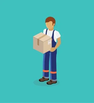 Man Delivery of Box Isolated Design Stock Illustration