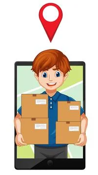 Man delivery package on white background Stock Illustration