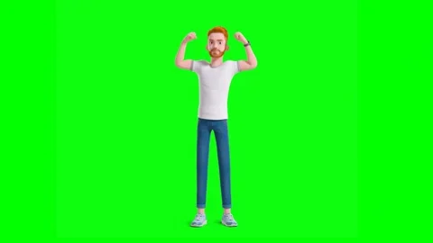 Man Demonstrates Arm Muscles with Various Poses on Green Background Vídeos de archivo 329967493