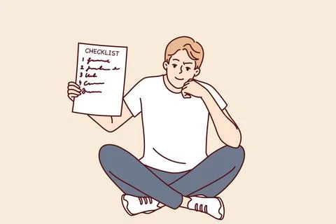 Man demonstrates checklist recommending time management and organizing own work. Stock Illustration
