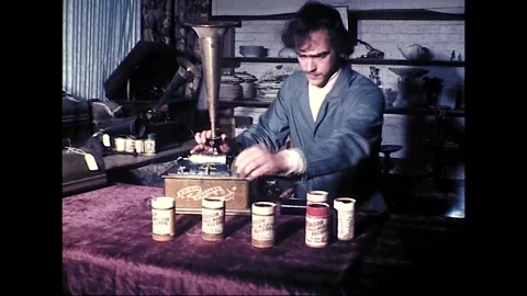 Man Demonstrates Edison Phonograph in Australia, 1977 Stock Footage 338383342