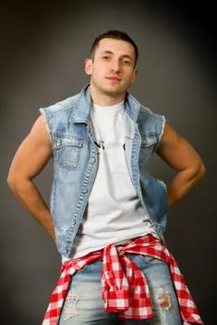 Man in a denim vest Stock Photos