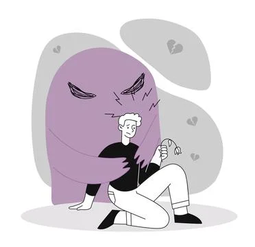 Man with depression vector linear Illustrazione stock