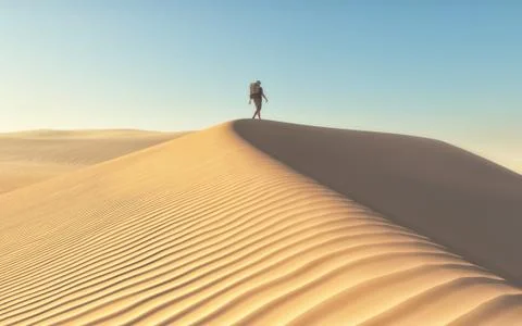 The man at the deserts landscape Illustrazione stock
